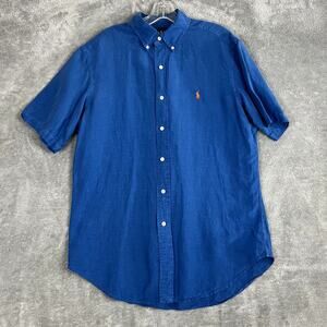 Ralph Lauren Button Down Shirt Mens M Silk Linen Short Sleeve Lightweight